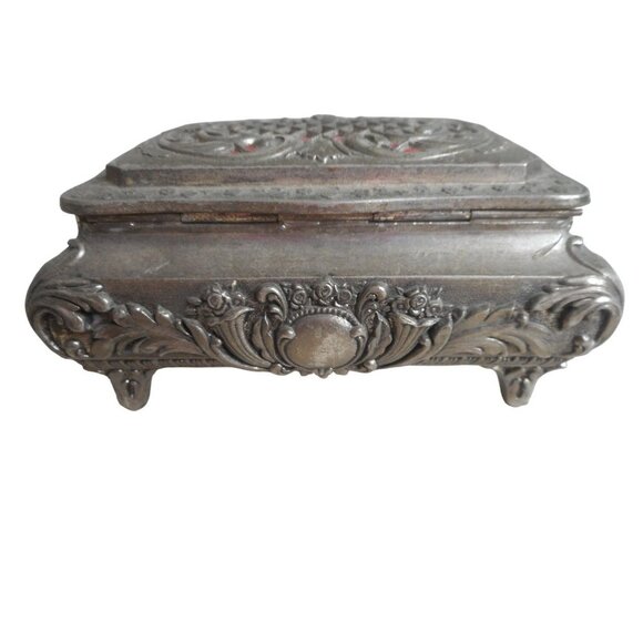 Vintage Ornate Metal silver plated Trinket, storage, jewelry box Japan - Picture 5 of 9